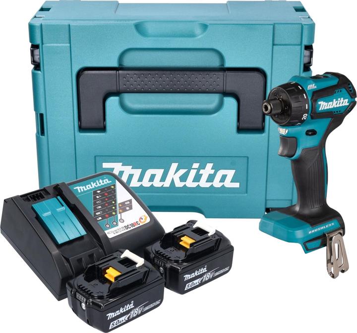 Image du produit Makita DDF 083 RTJ Perceuse-visseuse sans fil 18 V 40 Nm 1/4" Brushless + 2x batterie 5,0 Ah + chargeur + (Fonctionnement sur batterie)