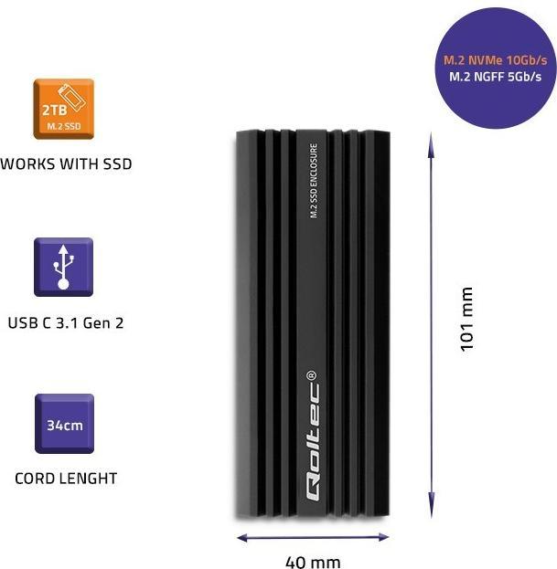Actual product image Qoltec Obudowa | kieszeń NV2270 na dysk M.2 SSD SATA | NGFF | PCIe | USB-C (M.2)