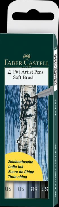 Faber-Castell Pitt Artist Pen Soft Brush (Blau, Schwarz, Grau, 4 x)