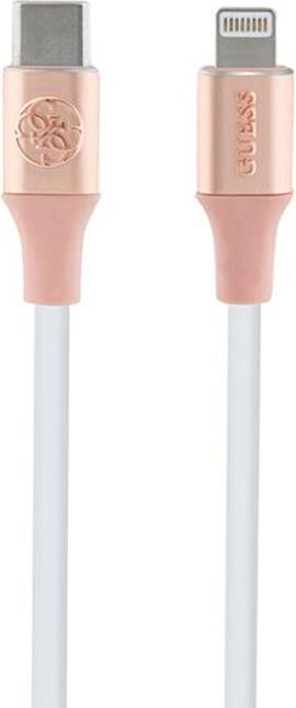 Guess GUCLLALRGDP kabel USB-C - Lightning 1.5m Fast Charging różowy/pink Ebossed Logo (1.50 m, USB 3.2 Gen 1)