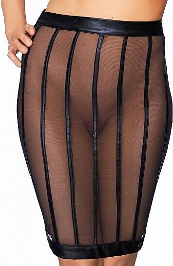 7 Heaven Wetlook and Mesh Striped Pencil Skirt (M)