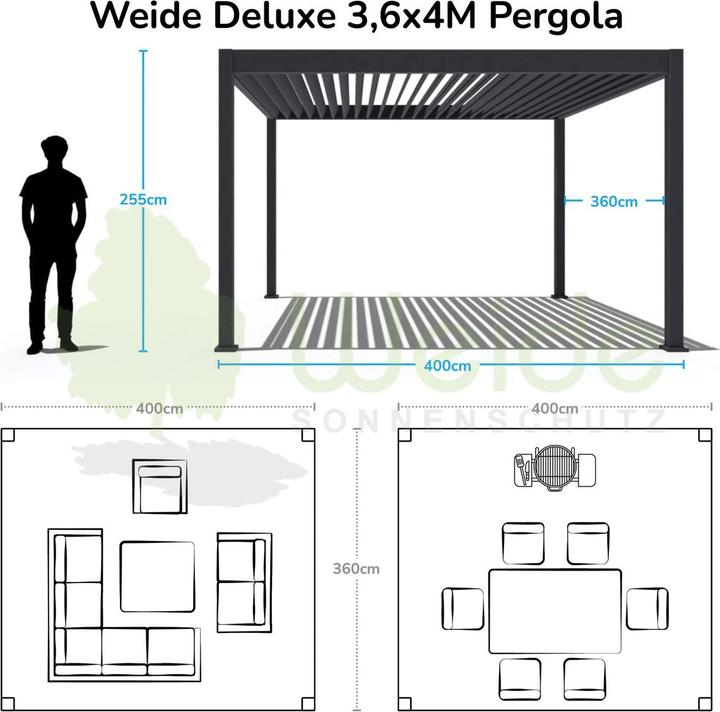 Image du produit Weide Pergola Deluxe Plus avec toit à lamelles 3.6x4m Blanc (400 cm, 360 cm)