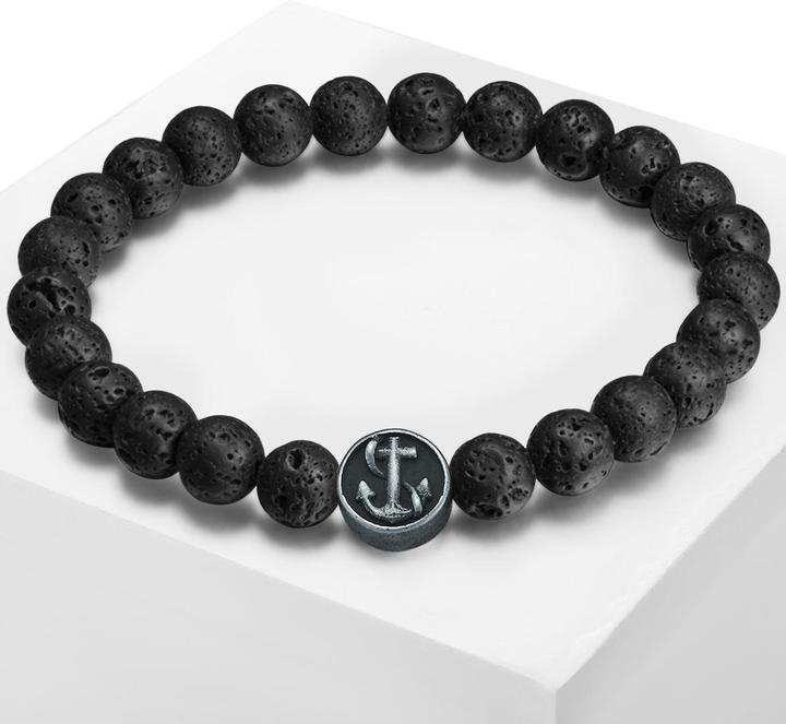 Immagine prodotto True Rebels Uomo Ancora in acciaio inox pietra lavica nera 22,0 cm - 11746 (22 cm, Acciaio inossidabile)
