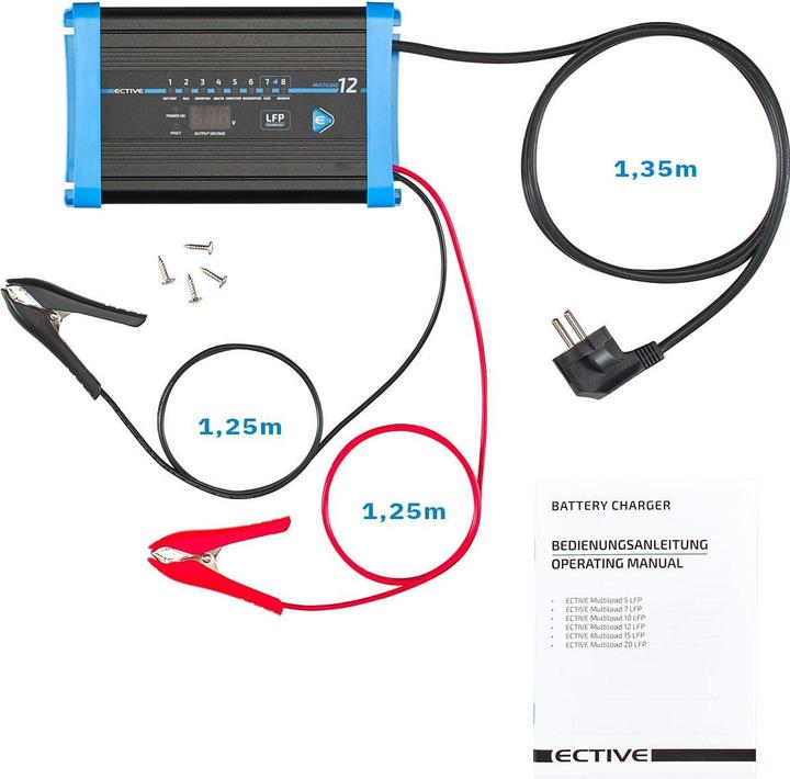 Immagine prodotto Ective Caricabatterie al litio 12A 12V Multiload 12 LFP 8 Stadi per batterie LiFePO4 (12V, 12 A)