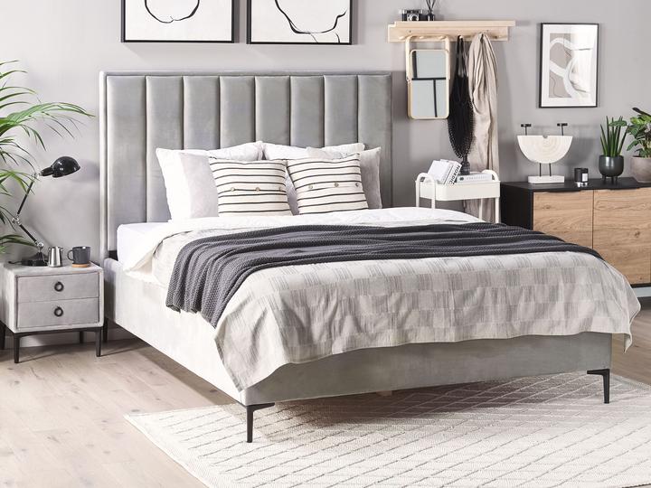 Actual product image Beliani Upholstered bed in grey velvet fabric with folding bed base 180 x 200 cm SEZANNE (180 x 200 cm)