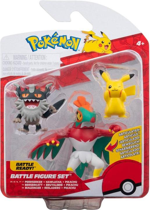 Image du produit Jazwares Pokémon Battle Figure Set Figurines Lot de 3 Pikachu #8, Mauzinger, Resladero 5 cm