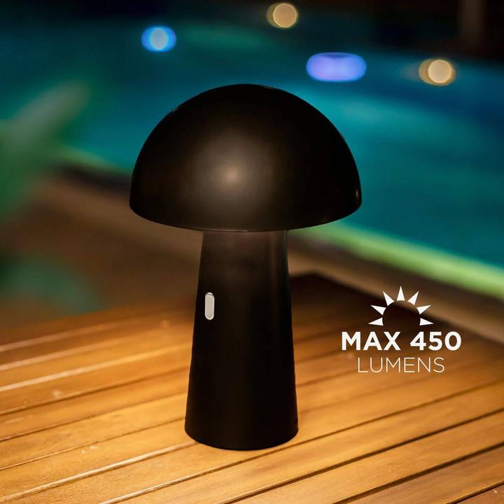Actual product image Newgarden SHITAKE LED battery table lamp cordless, portable, outdoor dimmable, black IP44 (450 lm, IP44)