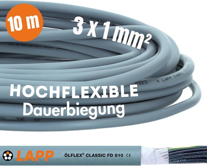 Image du produit Lapp 10 Meter 0026131 ÖLFLEX CLASSIC FD 810 Steuerleitung 3x1 mm² grau mit grün-gelbem Schutzleiter (10 m)