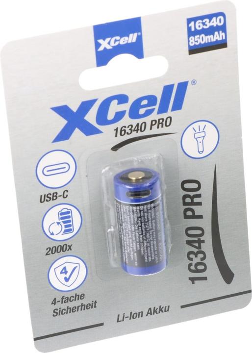 XCell Akku Pro 16340, CR123A geschützter, mit USB-C Ladebuchse (1 Stk., RCR123A, 850 mAh)