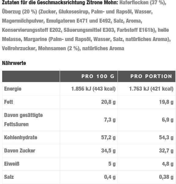 Nährwerte und Zutaten Oat King Hafer Energie Riegel (Schokolade, Caramel, 1 Stk., 95 g)