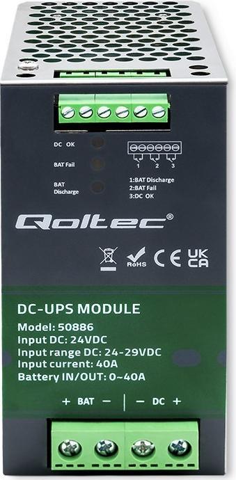 Produktbild Qoltec MODUŁ UPS DC NA SZYNĘ DIN | 40A | 24V (Standby USV)