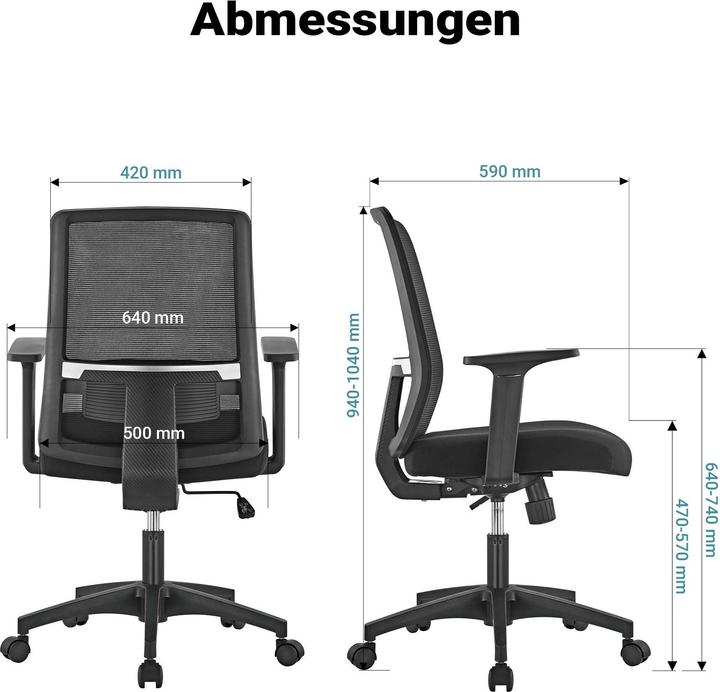 Produktbild Wiltec Ergonomischer Bürostuhl Lendenwirbelstütze 120kg Schreibtischstuhl