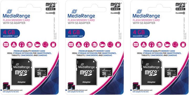 Produktbild MediaRange MicroSD-Card Class 10, 4 GB 3er Pack (4 GB)