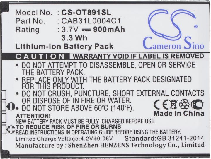 Image du produit XCell Alcatel CAB31L0000C2 Akku 3,7 Volt 900mAh 3,3WH