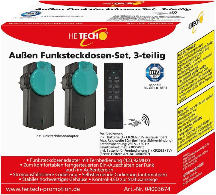 Produktbild Heitech Funksteckdosen-Set für Aussen IP44 3teilig