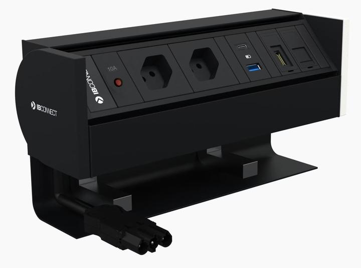 Actual product image IB Connect PRISMA power strip bw 2x type 13 1x USB-A/C 1x RJ45 1x HDMI (3 x, RJ45, USB, HDMI, Type 13, 0.27 m)