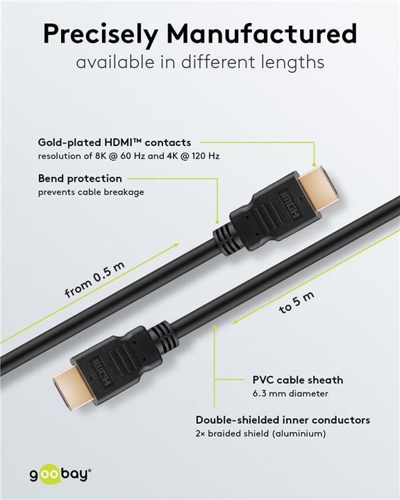 Produktbild Goobay Series 2.1 8K Ultra High-Speed HDMI™ Kabel mit Ethernet, zertifiziert, 0.5 m, Schwarz (0.50 m, HDMI)