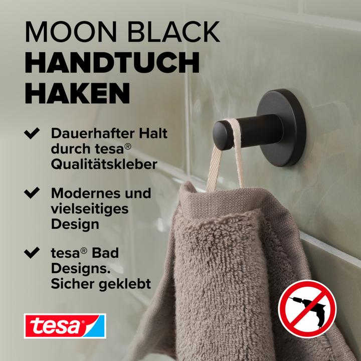 Image du produit tesa Crochet pour serviette MOON BLACK avec solution adhésive sans perçage