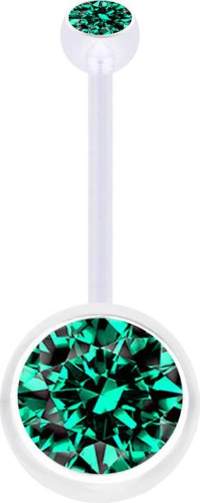 Star Piercing Banane Schwangerschaft transparent mit zwei Kugeln Kristall gross türkis (Bioflex, ohne Messing)