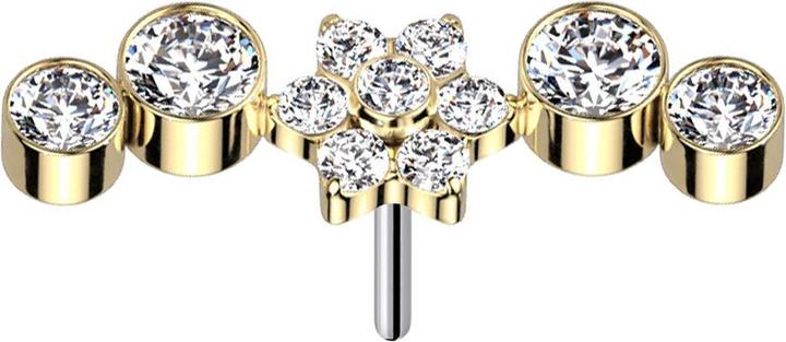 Star Piercing Threadless vergoldet Blume Kristalle silber vier Kristalle (Titan G23, ohne Messing)