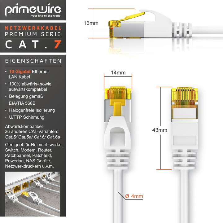 Actual product image Primewire Network cable CAT.7, RJ-45, Ethernet, Slim patch cable Cat 7, Gigabit cable, 10000 Mbit LAN cable (U/FTP, CAT7, 3 m)