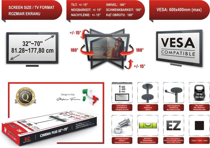 Image du produit Red Eagle Support mural/plafond pour TV LED - CINEMA PLUS 32-70 - Support plafond (Plafond, 70", 30 kg)