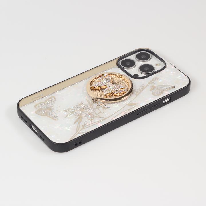 Produktbild PhoneLook Hülle Perlmutt Schmetterling Strass mit Videounterstützung (Apple iPhone 13 Pro Max)