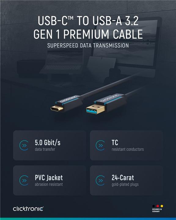 Produktbild clicktronic USB-C Adapterkabel (3 m, USB 3.0)