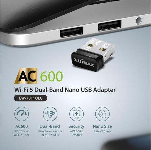 Image du produit edimax Adaptateur Wi-Fi AC600 5 Nano USB EW-7811ULC sans fil (USB)