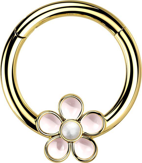 Star Piercing Micro Segmentring klappbar vergoldet emaille Blume (Chirurgenstahl 316L, ohne Messing)