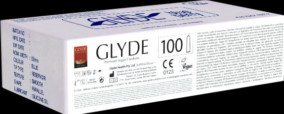 Glyde Ultra «Blueberry» 100 blaue Kondome mit Blaubeer-Aroma, zertifiziert mit der Vegan-Blume (100 Stk.)