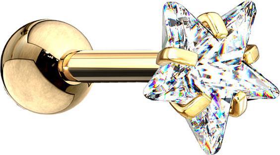 Star Piercing Micro Barbell vergoldet mit Kugel und Sternkristall (ohne Messing, Chirurgenstahl 316L)