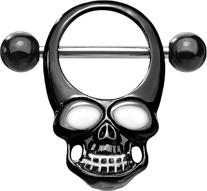 Produktbild Star Piercing Barbell silber mit zwei Kugeln schwarz Totenkopf (Messing, Chirurgenstahl 316L)