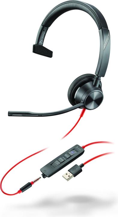 Poly HP Blackwire 3315-M Microsoft Teams Certified USB-A + 3.5mm Mono Headset, 207 g (Cablato, USB-A)