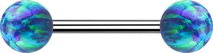 Star Piercing Barbell silber mit zwei Kugeln Opal blau (ohne Messing, Chirurgenstahl 316L)