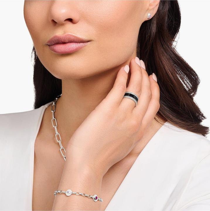 Immagine prodotto Thomas Sabo Anello a fascia con smalto nero a freddo e pietre bianche in argento annerito (56, 925 Argento)