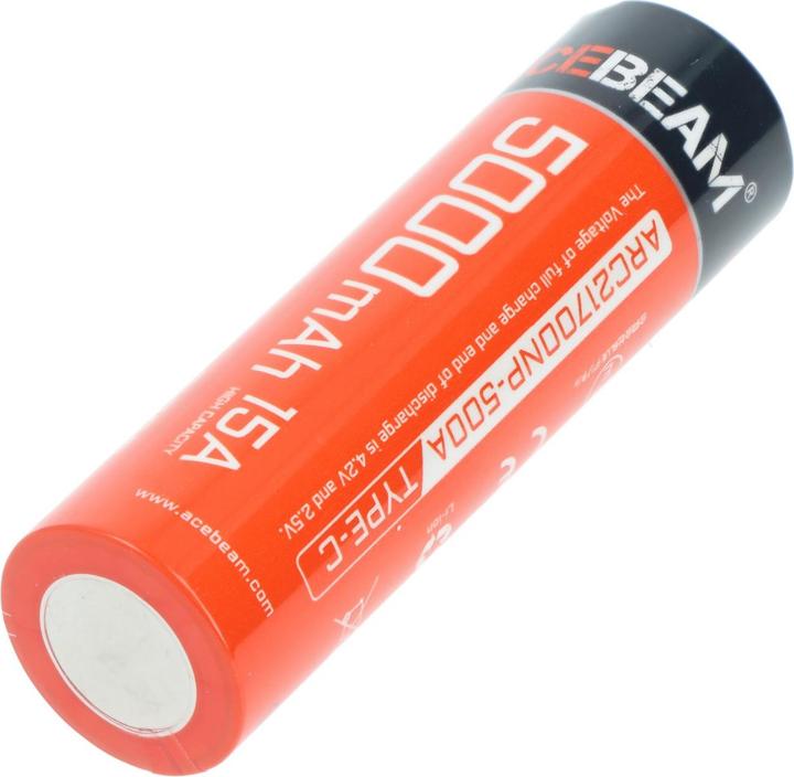 Actual product image AceBeam 21700 Li-ion Akku mit starken 5100mAh USB-C max. Entladestrom 20A, 77,8 x 21,37mm (1 pcs., 21700, 5100 mAh)