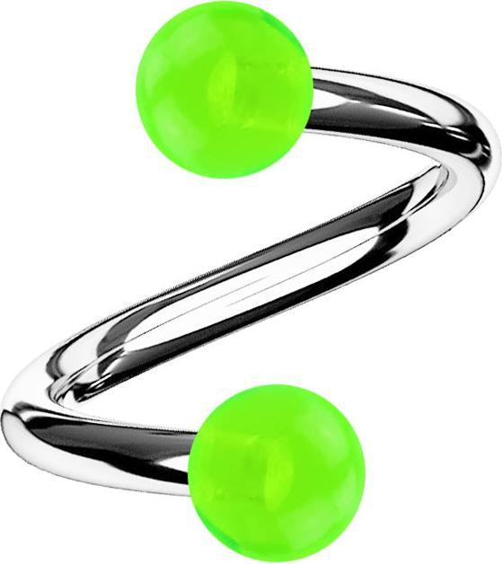 Star Piercing Micro Spirale silber mit zwei Kugeln grün transparent (Acryl, Chirurgenstahl 316L, ohne Messing)