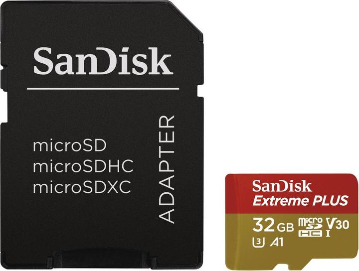 Produktbild SanDisk microSDHC 100MB A1 32GB Extreme Plus (32 GB, microSDHC, U3, UHS-I)