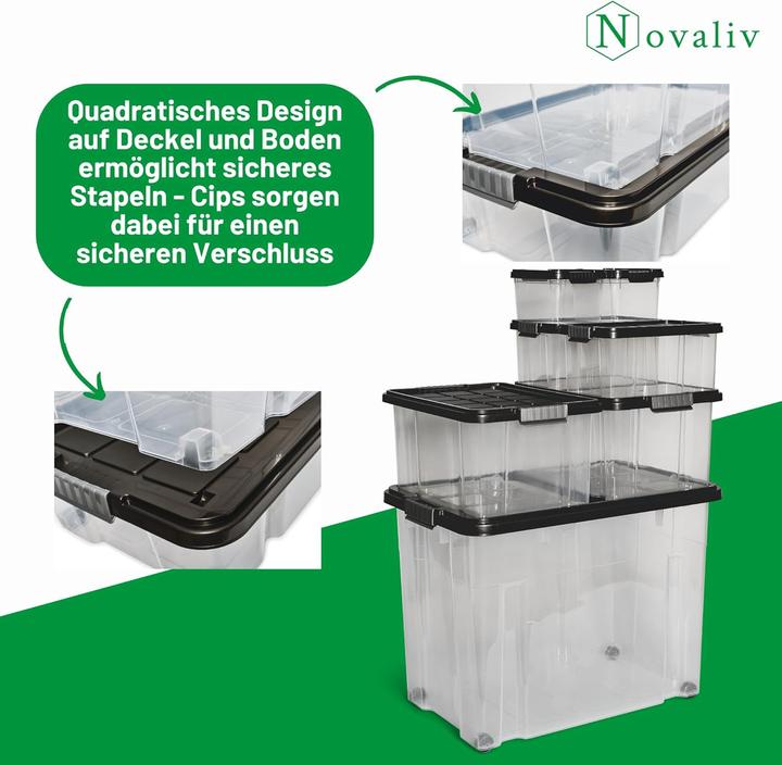 Produktbild Novaliv 3x Aufbewahrungsboxen mit Deckel Gross 80L Anthrazit nestbar stapelbar mit Clipverschluss Rol (61 x 40 x 45 cm, 80 l)