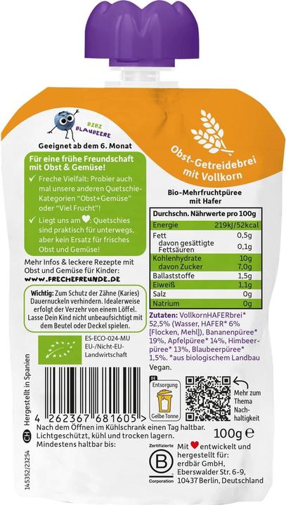 Nährwerte und Zutaten Freche Freunde Quetschbeutel (107 g)