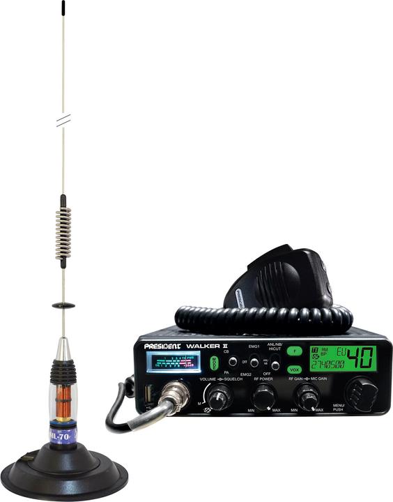 Produktbild PNI Paket CB-Funkgerät President WALKER II ASC + CB-Antenne ML70, Länge 70 cm, 26-30 MHz, 200 W