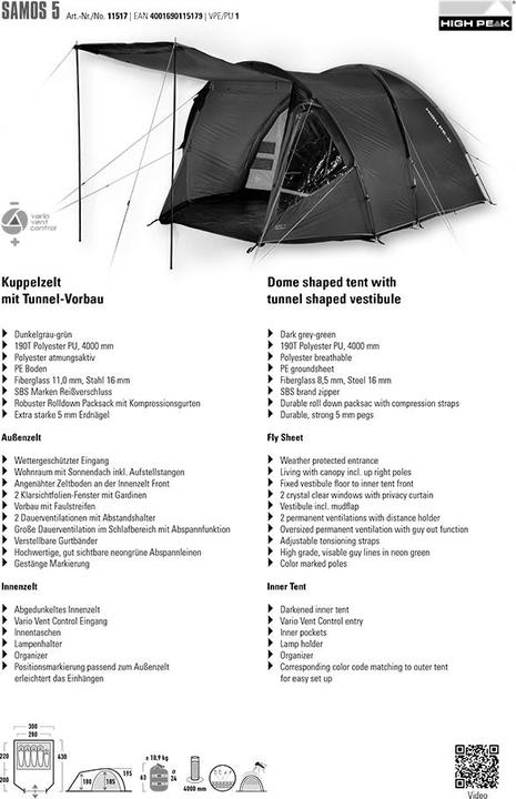 Actual product image High Peak Samos 5 (Tunnel tent, 10.40 kg, 5 persons)