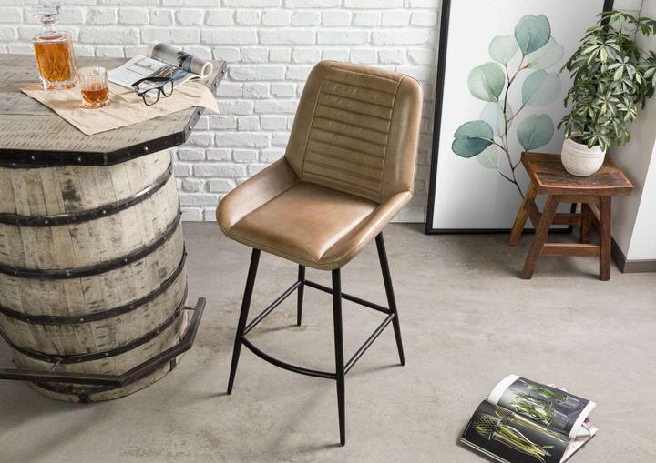 Produktbild Floki24 Barhocker IRON LABEL, Echtleder & Stahl, 52x57x108 - beige