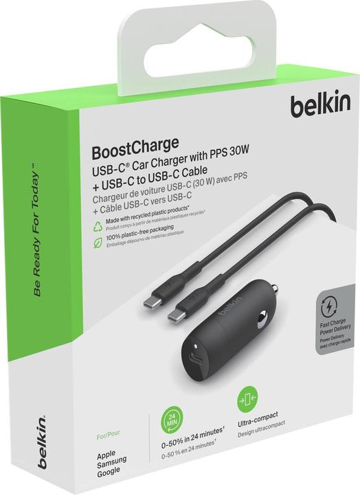 Productafbeelding Belkin 30W CAR CHARGER USBC-C 1M BLK
