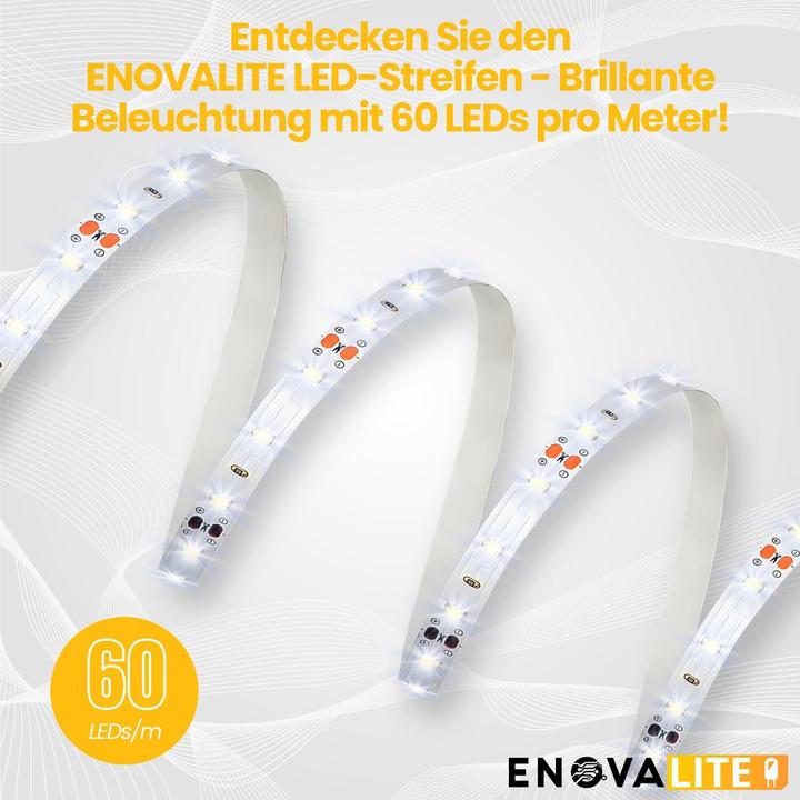 Image du produit Enovalite Bande LED avec fonction CCT, lumière blanche chaude, neutre et froide (Blanc chaud, Blanc neutre, Blanc froid, 500 cm, Intérieur, Extérieur)