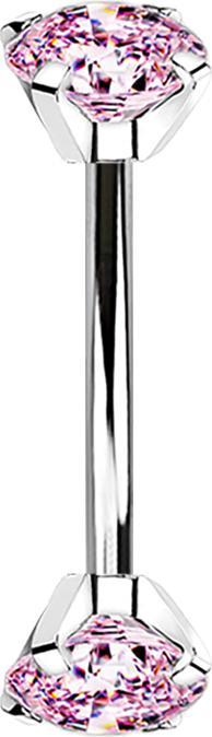 Star Piercing Micro Banane silber Innengewinde mit zwei Kristalle pink gefasst (ohne Messing, Titan G23)