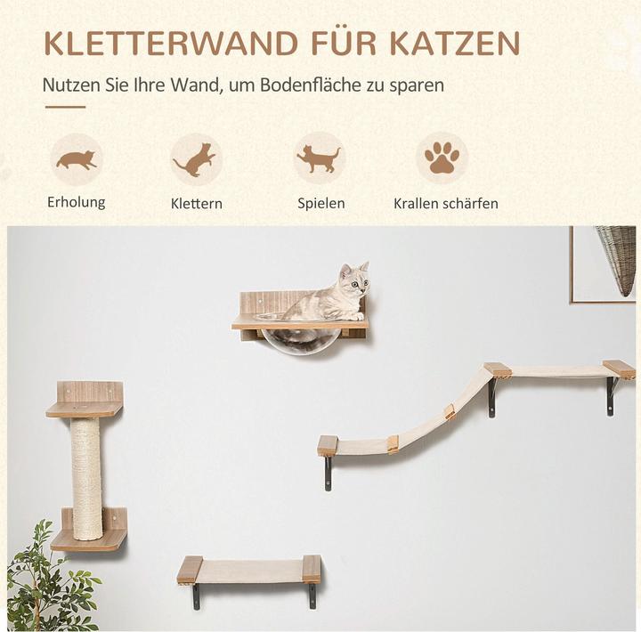 Immagine prodotto PawHut Parete di arrampicata per gatti (17.50 cm, Marrone chiaro)
