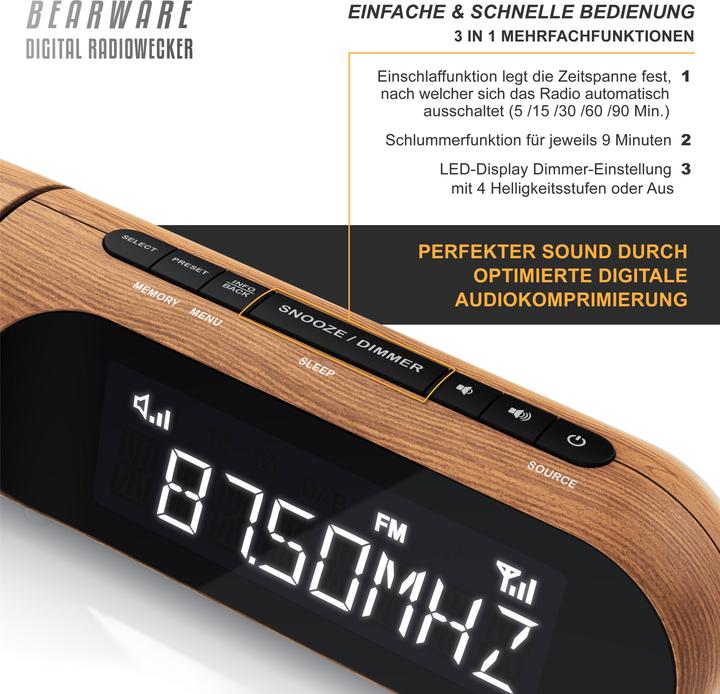 Produktbild Bearware Projektionswecker, Radiowecker DAB Plus, FM & DAB+ Küchenradio digital, Wecker, 4 Helligkeitsstufen
