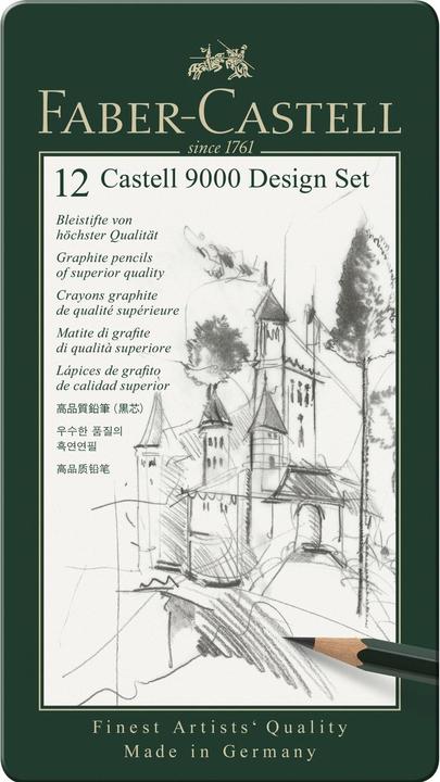 Faber-Castell Crayon Castell 9000 Design, paquet de 12 pièces en métal (119064 FC) (0.70 mm, 5B, 5H, 12 x)